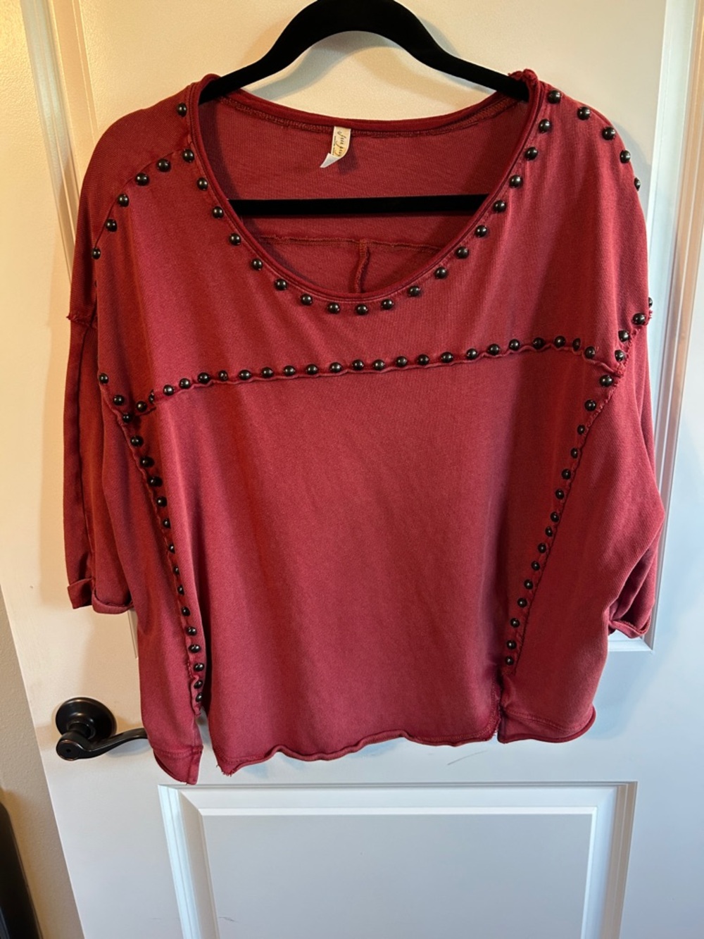 Anthropologie Free People Stud-Trim Relaxed Sweatshirt - Rosewood. 0070